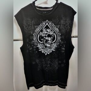💘Hybrid Black Sleeveless Skull Graphic Tee
